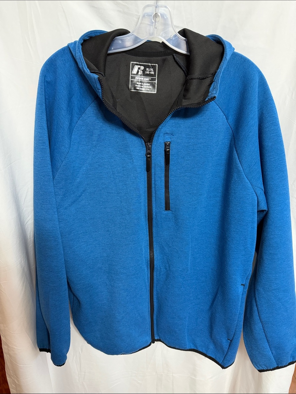 Russell Athletic Blue Zip-Up Hoodie Sweatshirt with Black Trim